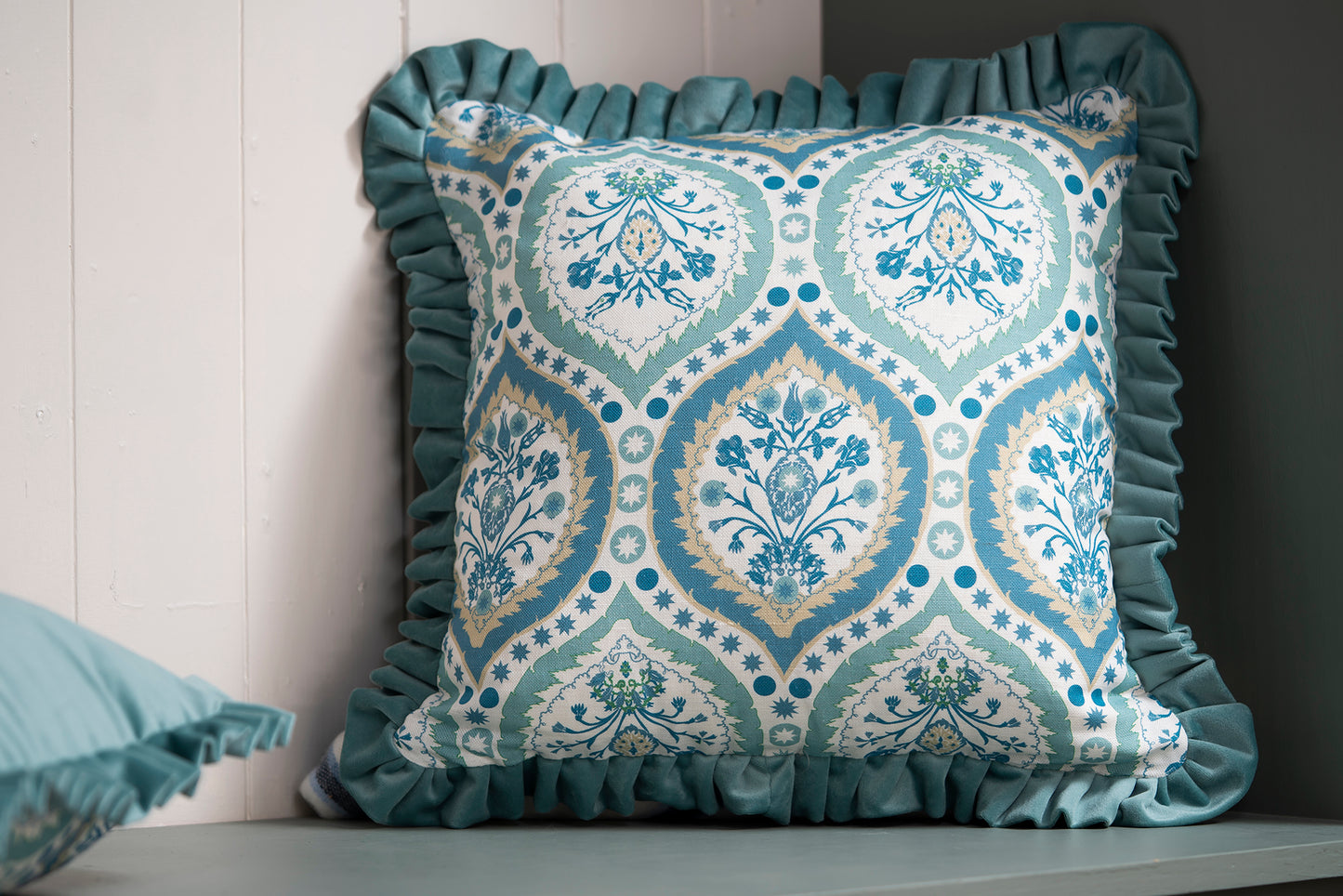 Charlotte Gaisford Camilla Blue Ruffle Cushion