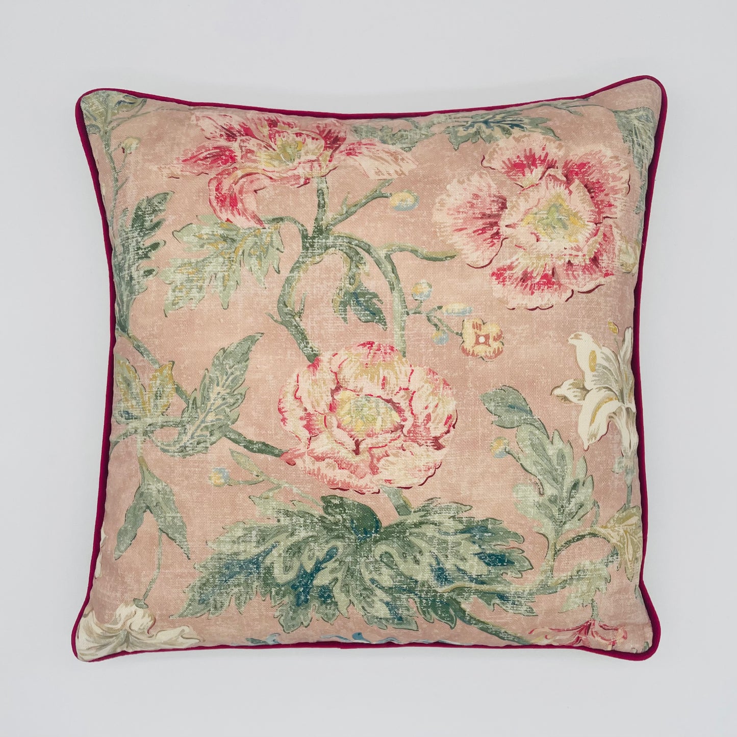 Colefax and Fowler Pink Floral Velvet Piped Cushion