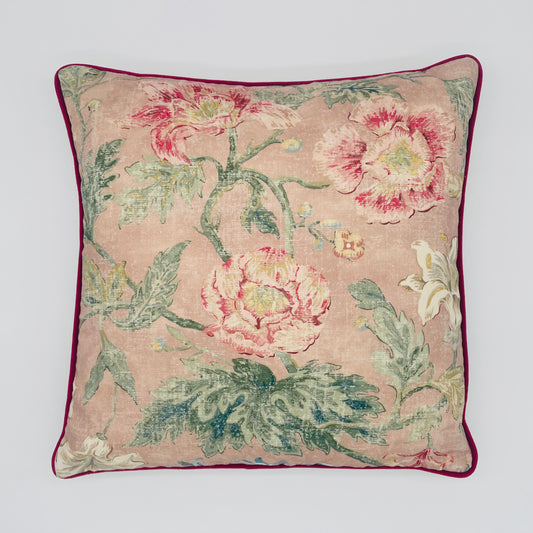 Colefax and Fowler Pink Floral Velvet Piped Cushion