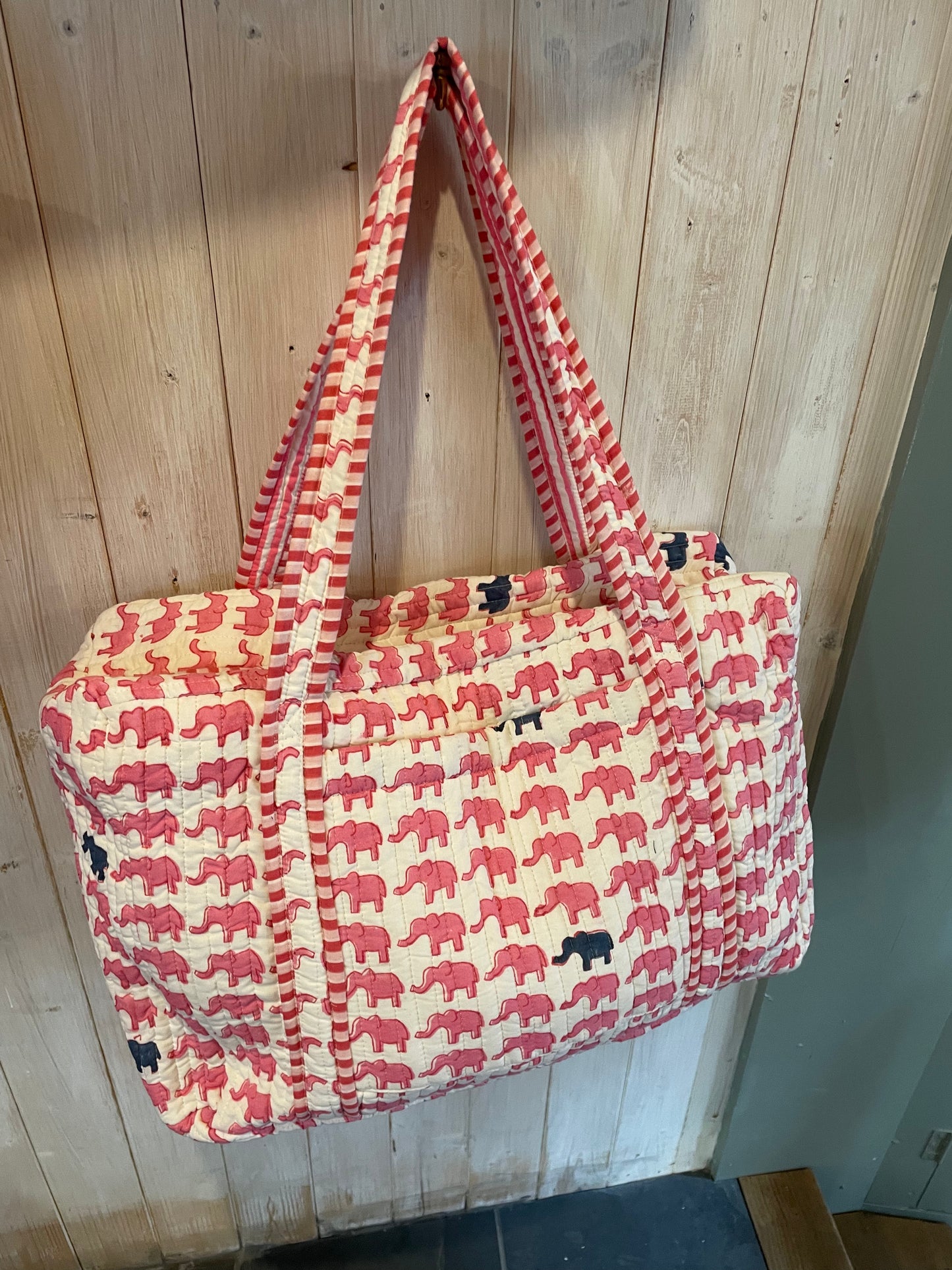 Pink Elephant Print Weekend Bag with zip