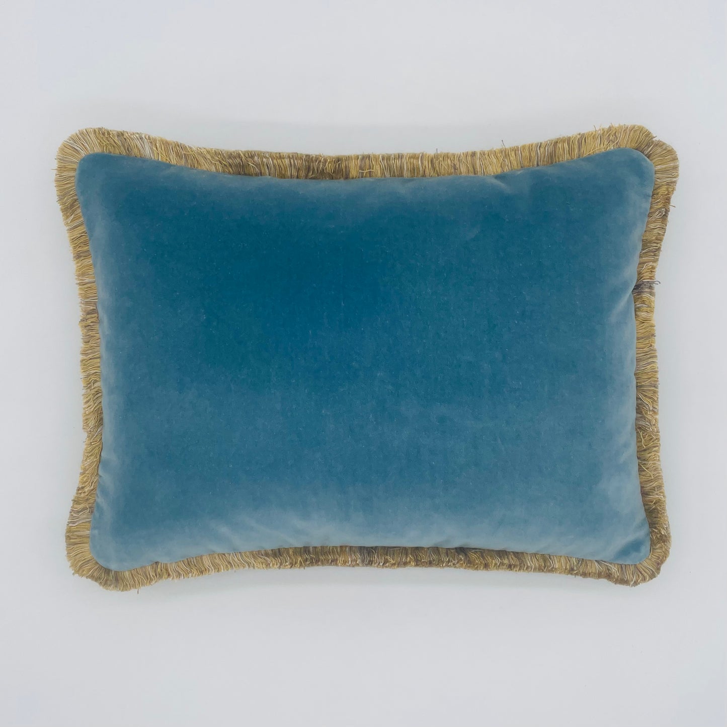 Small Blue Velvet Fringe Trim Cushion