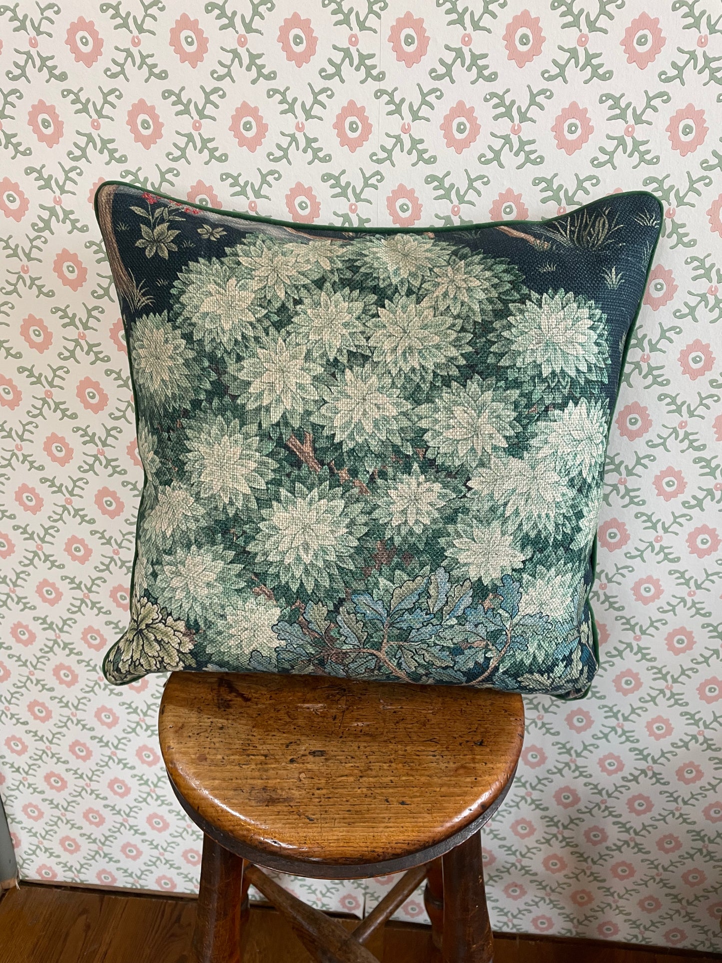 William Morris Printed Green Velvet Cushion