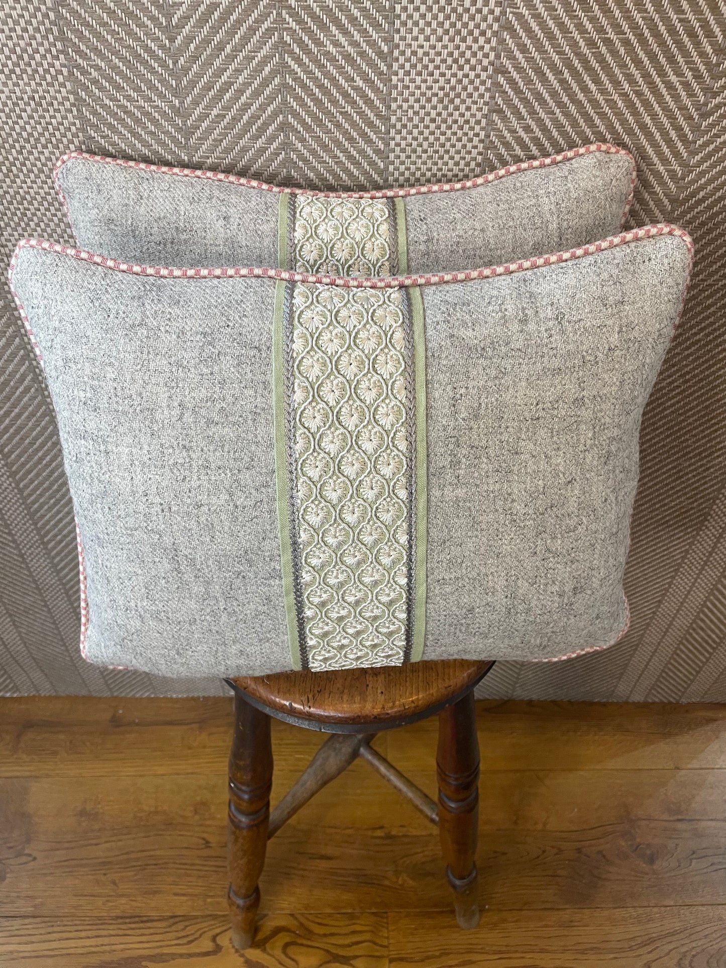 Green Braid Herdwick Tweed Cushion with Pink Trim