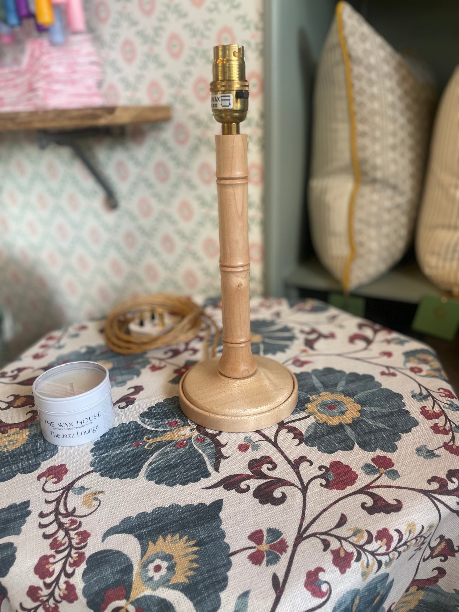 Hand-turned small wooden table lamp