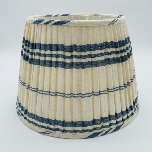 White and Blue Stripe Organic Cotton Gathered Lampshade