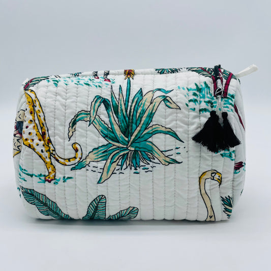 White Jungle Printed Wash Bag