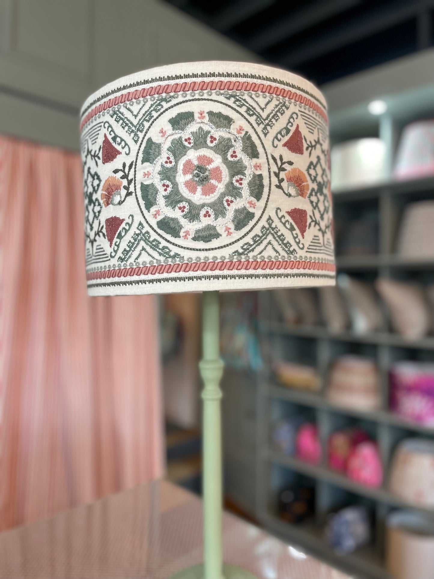 Suzani Stripe Pink/Green Drum Lampshade