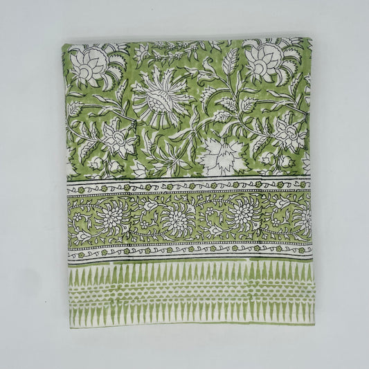 Green and White Block Print Pattern Tablecloth