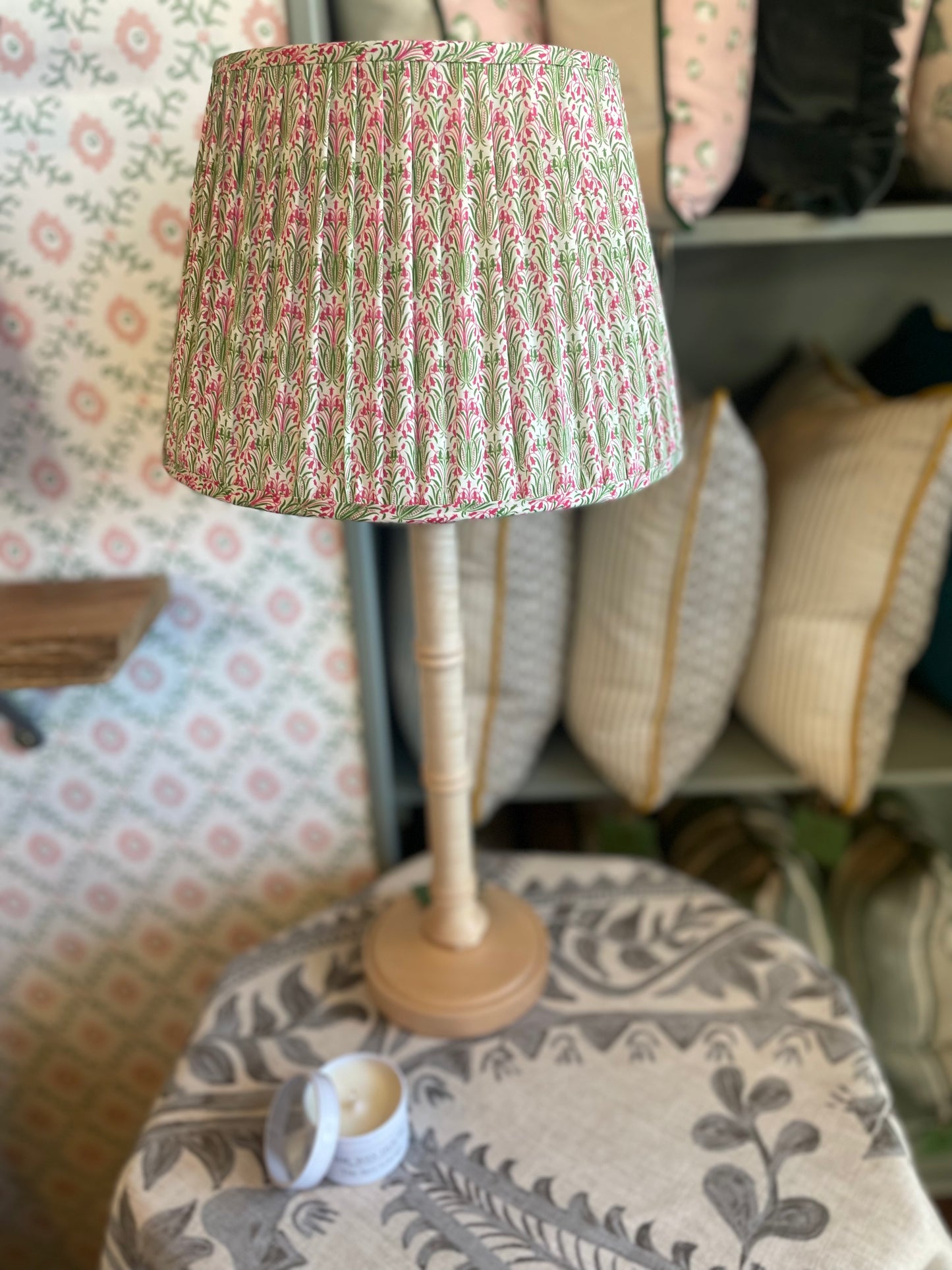 Pink and Green Gathered Lampshade