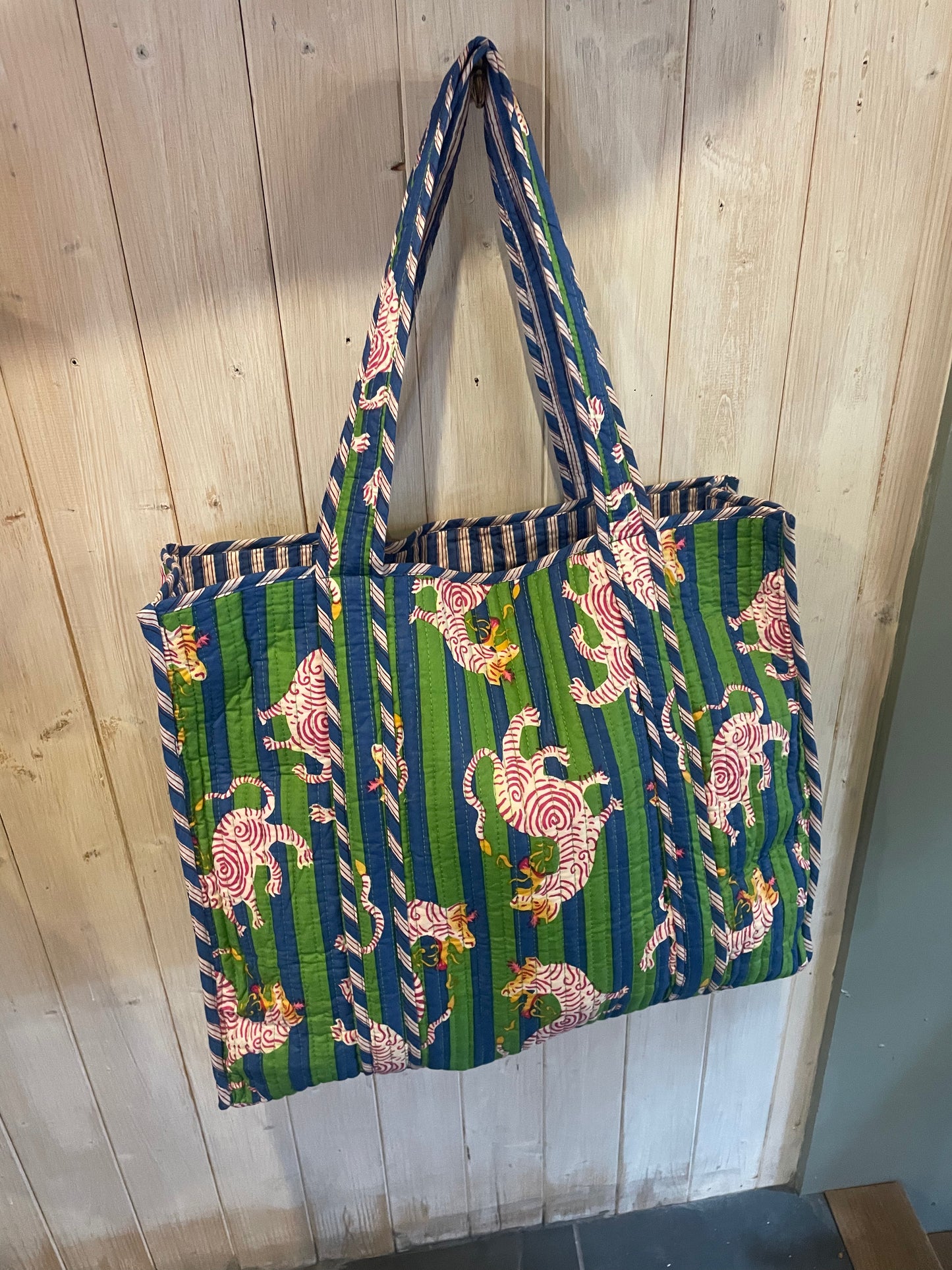 Blue and Green Stripe Animal Printed Bag