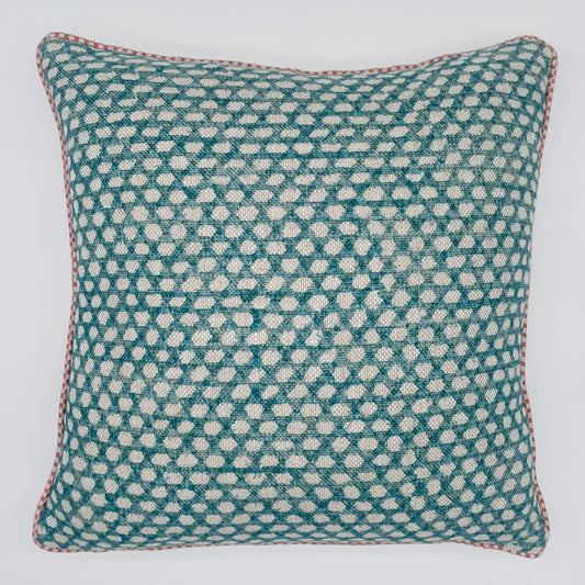 Large Fermoie Blue Cushion with Pink Trimming