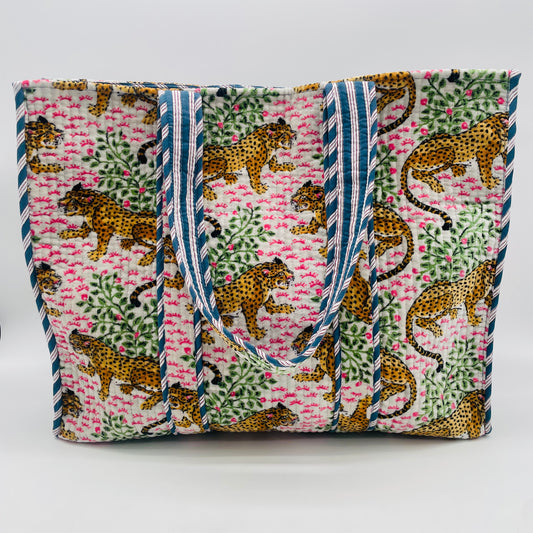 Velvet Light Pink and Navy Blue Jungle Bag