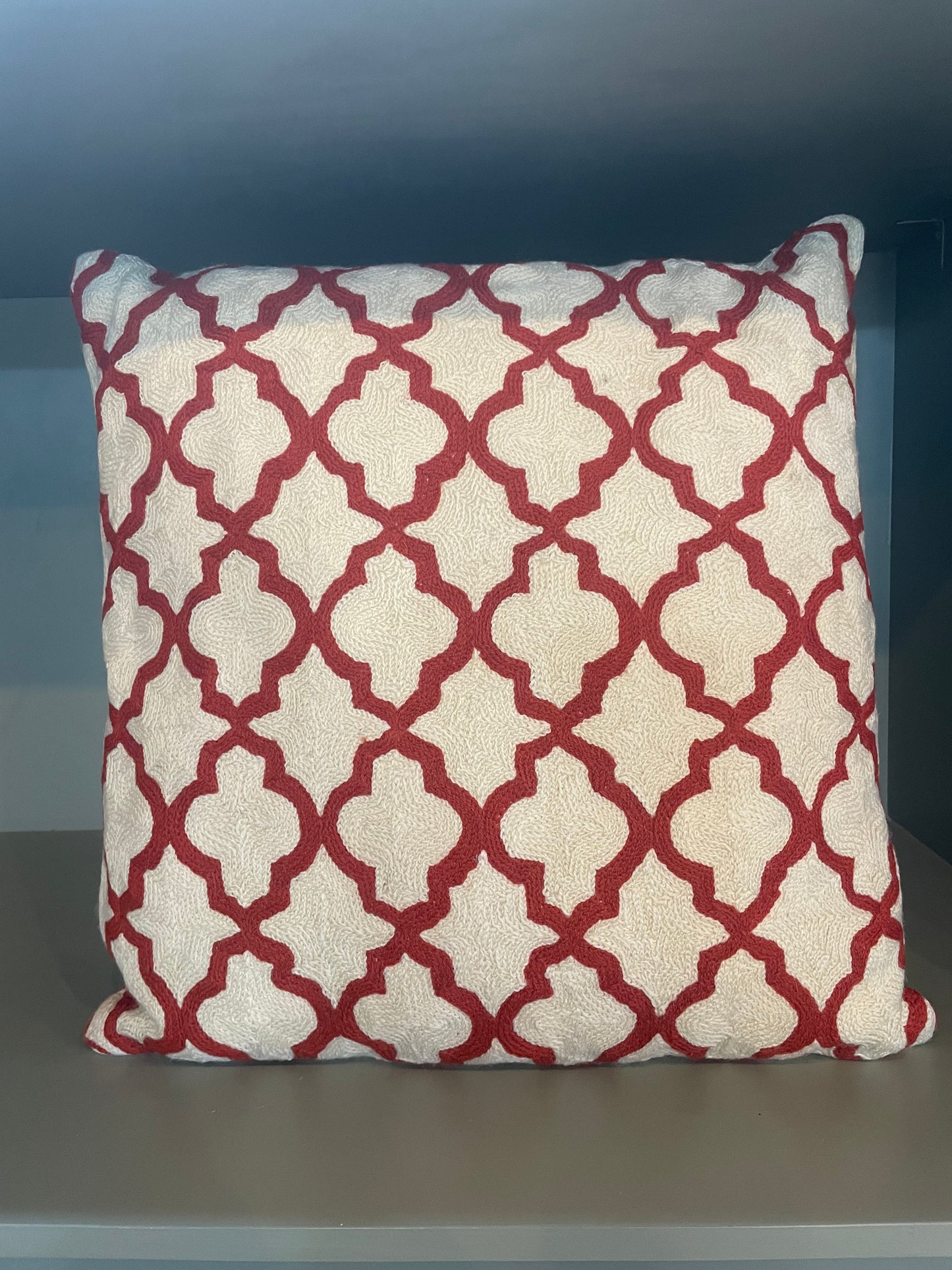 Red and Cream Block Print Cushion