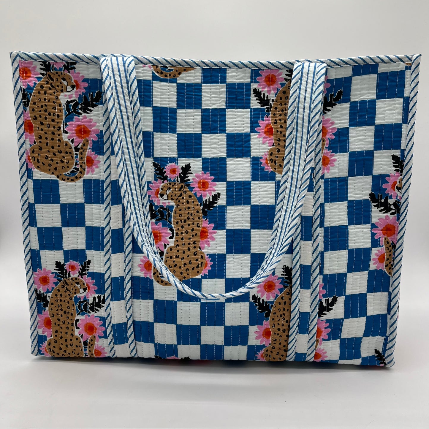 Blue and White Checker Board Tiger Print Bag