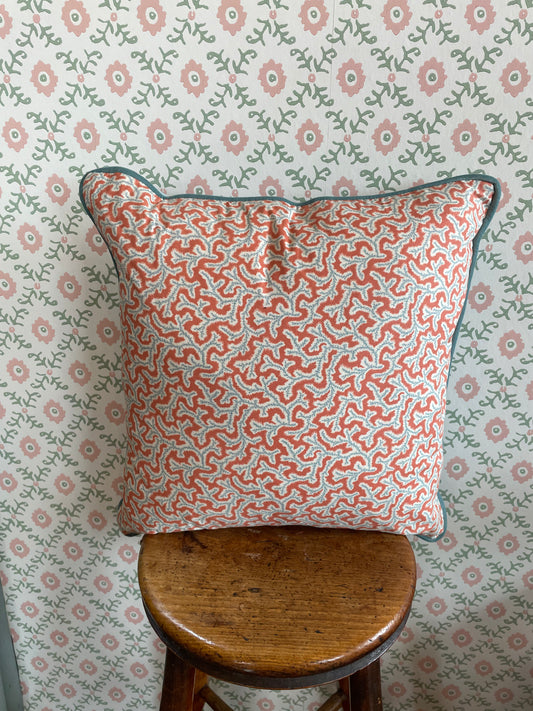 Orange and Blue Velvet Cushion