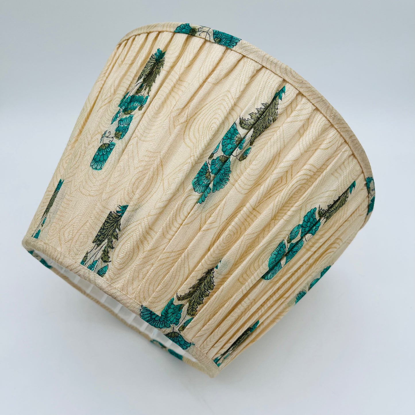 Turquoise and Cream Sari Gathered Lampshade