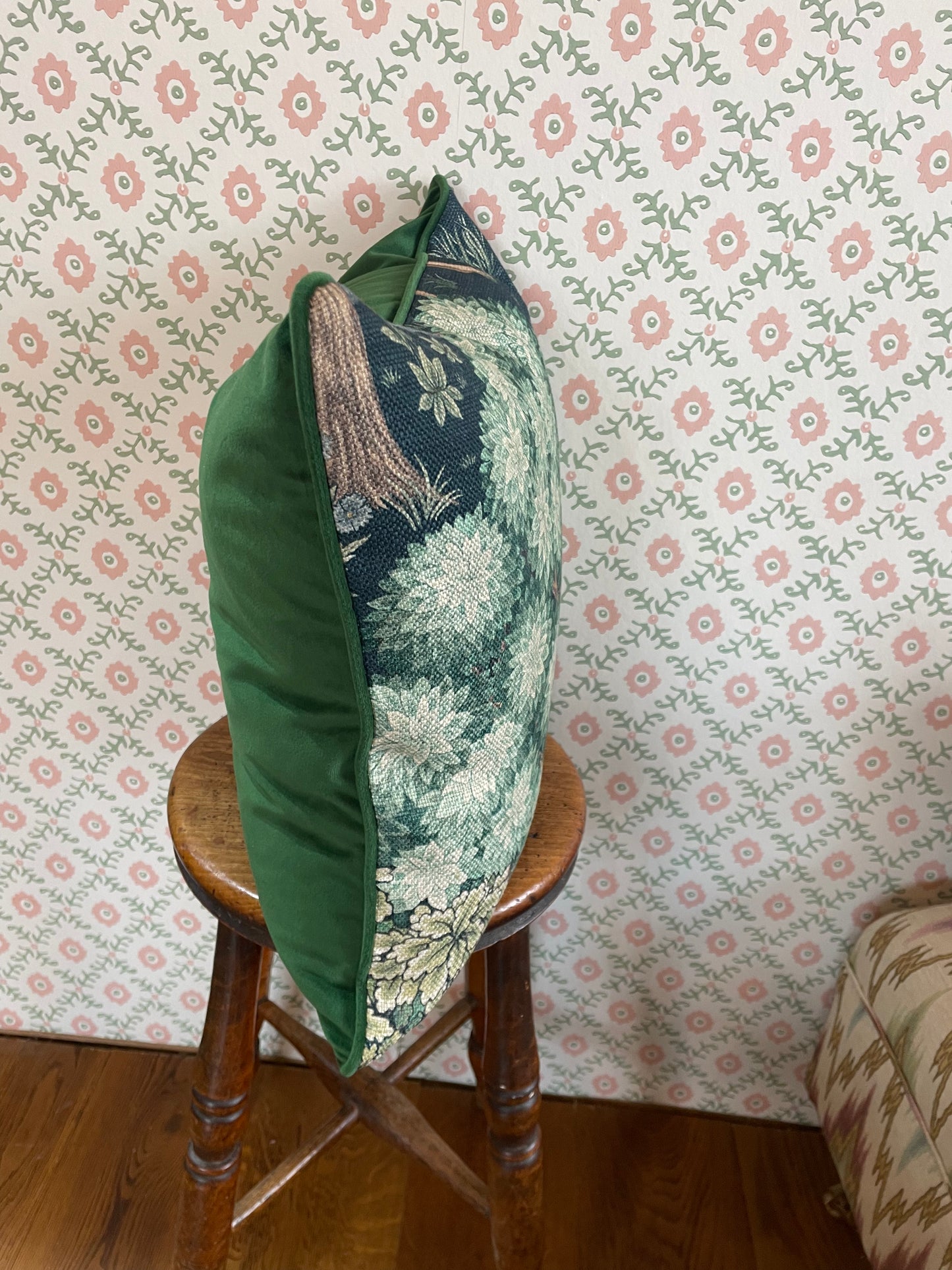 William Morris Printed Green Velvet Cushion