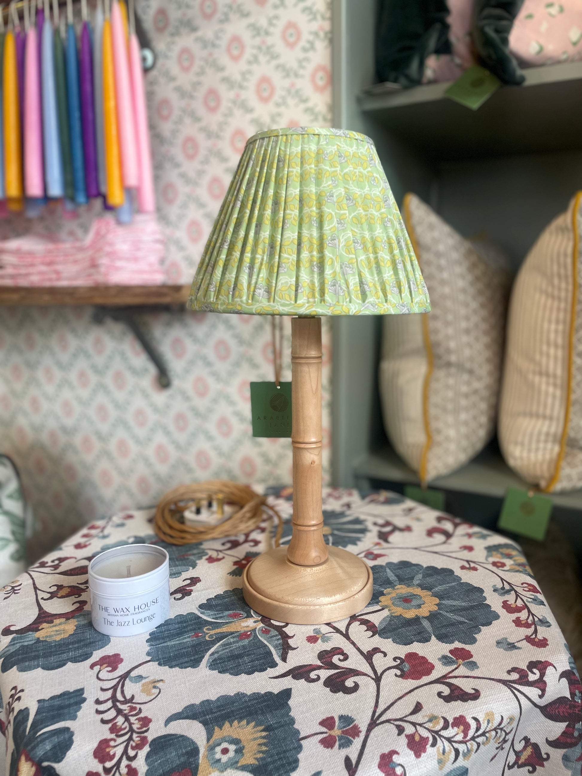 Hand-turned small wooden table lamp 