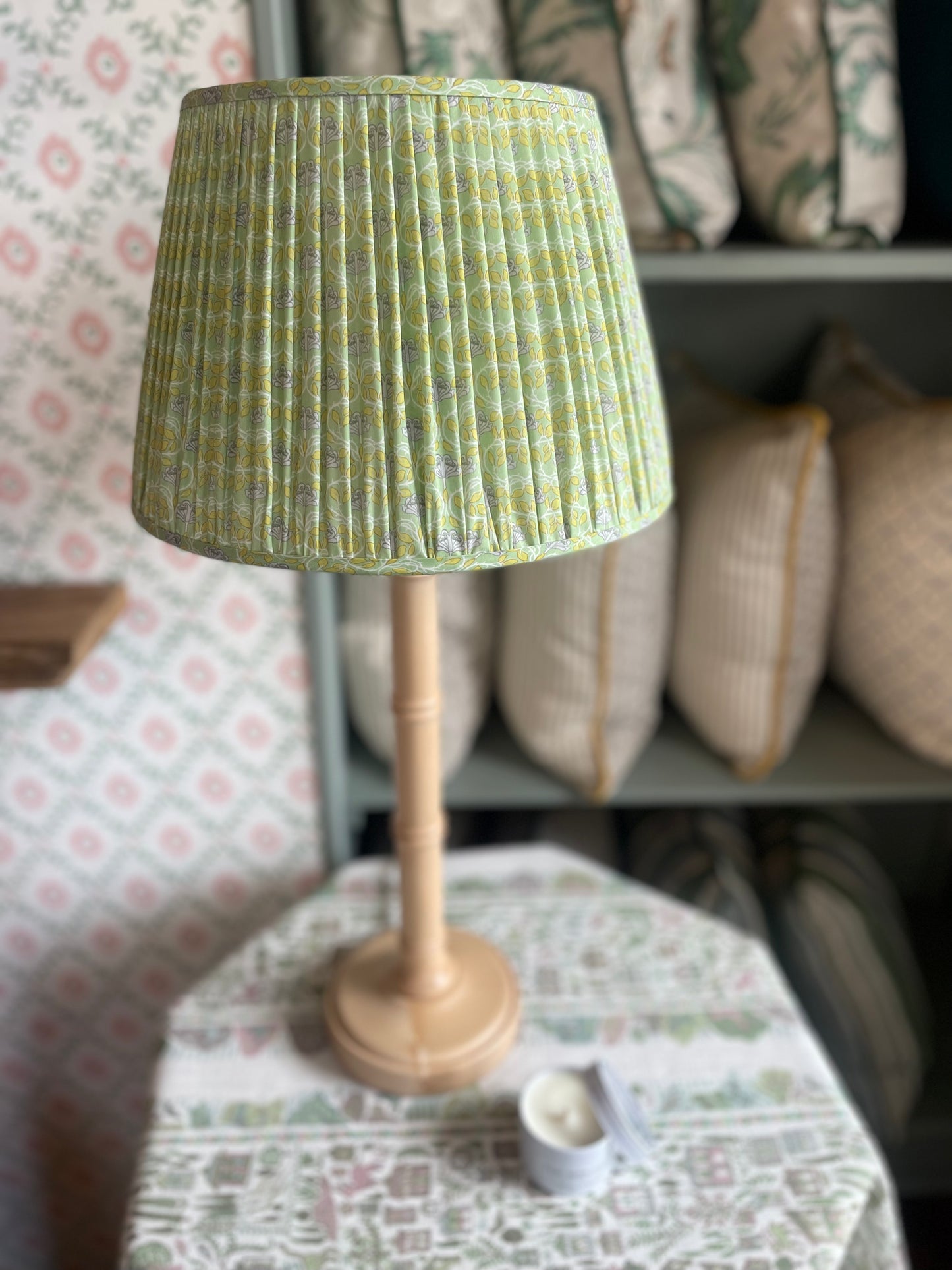 Green Vibrant Floral Print Gathered Lampshade