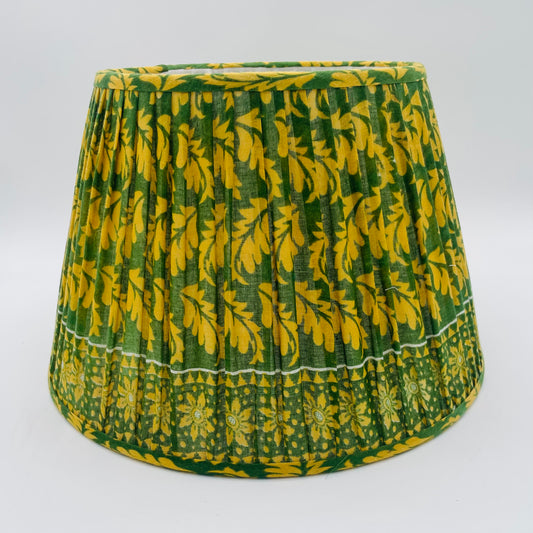 Green and Yellow Gathered Lampshade 12"