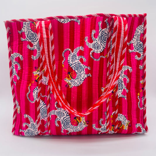 Pink and Red Stripe Animal Printed Bag