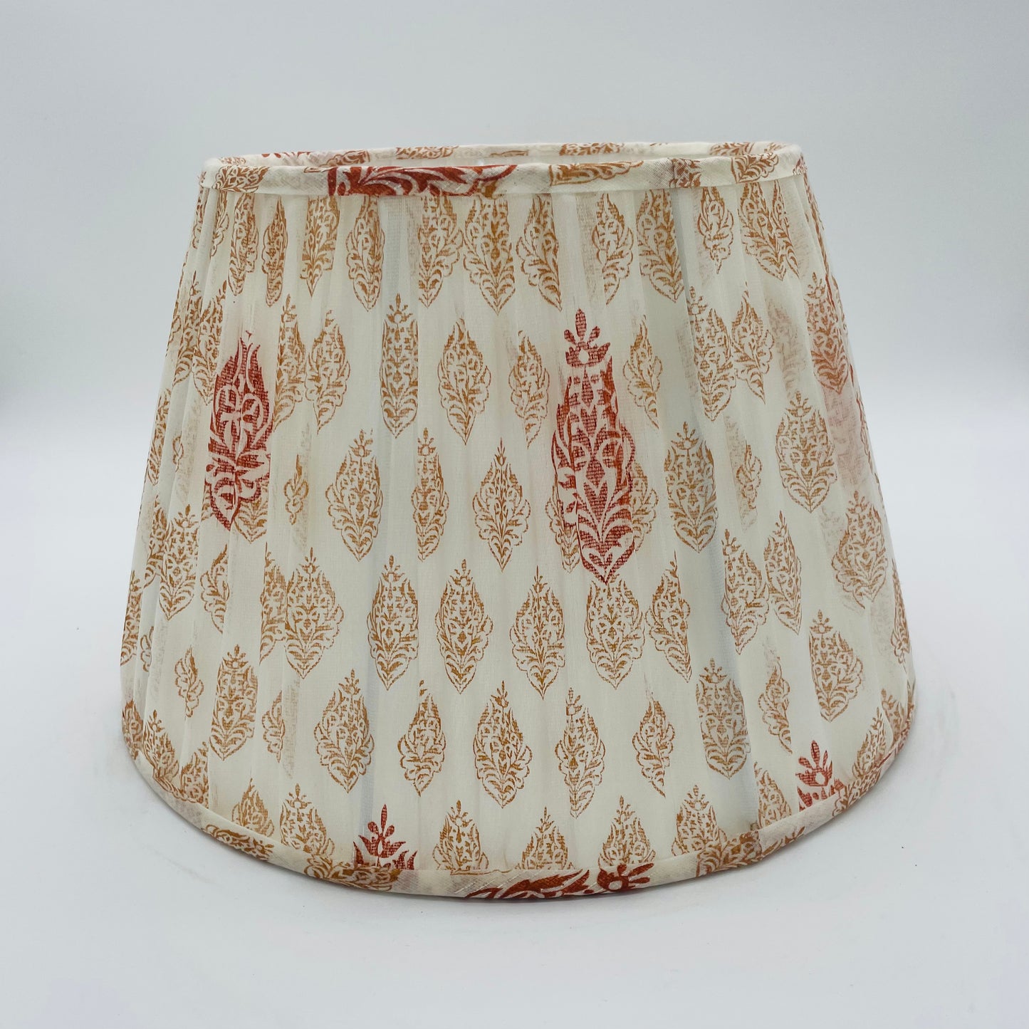 Gold and White Print Gathered Lampshade 12"