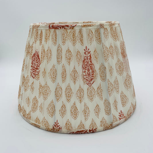 Gold and White Print Gathered Lampshade 14"