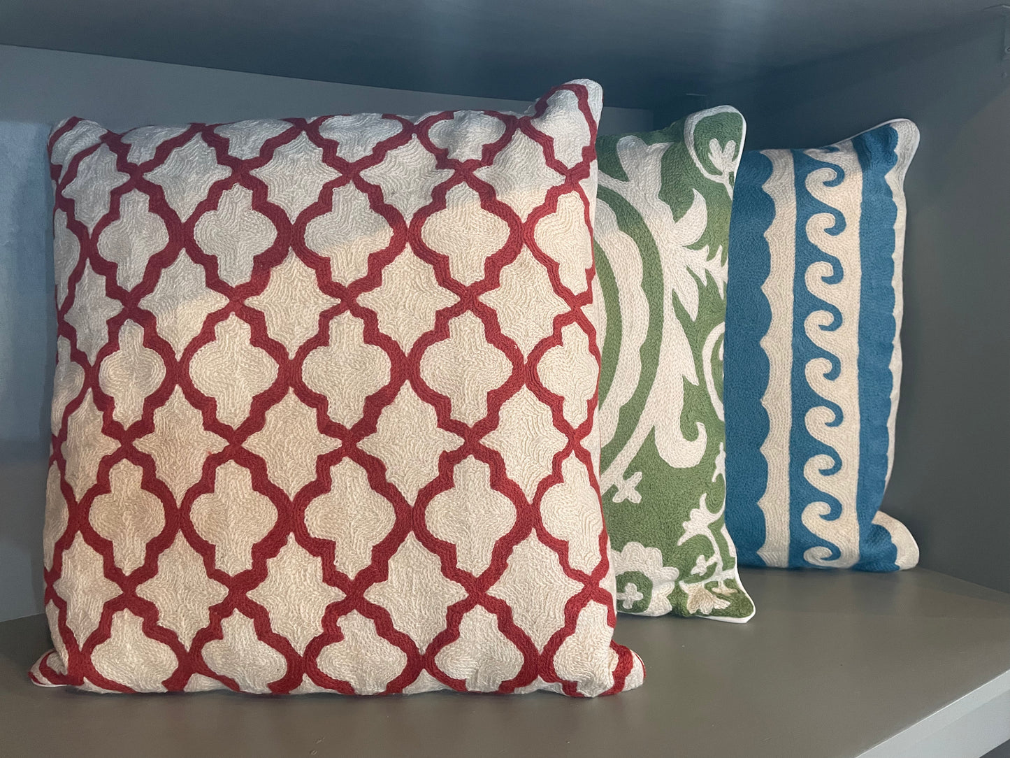 Red and Cream Block Print Cushion