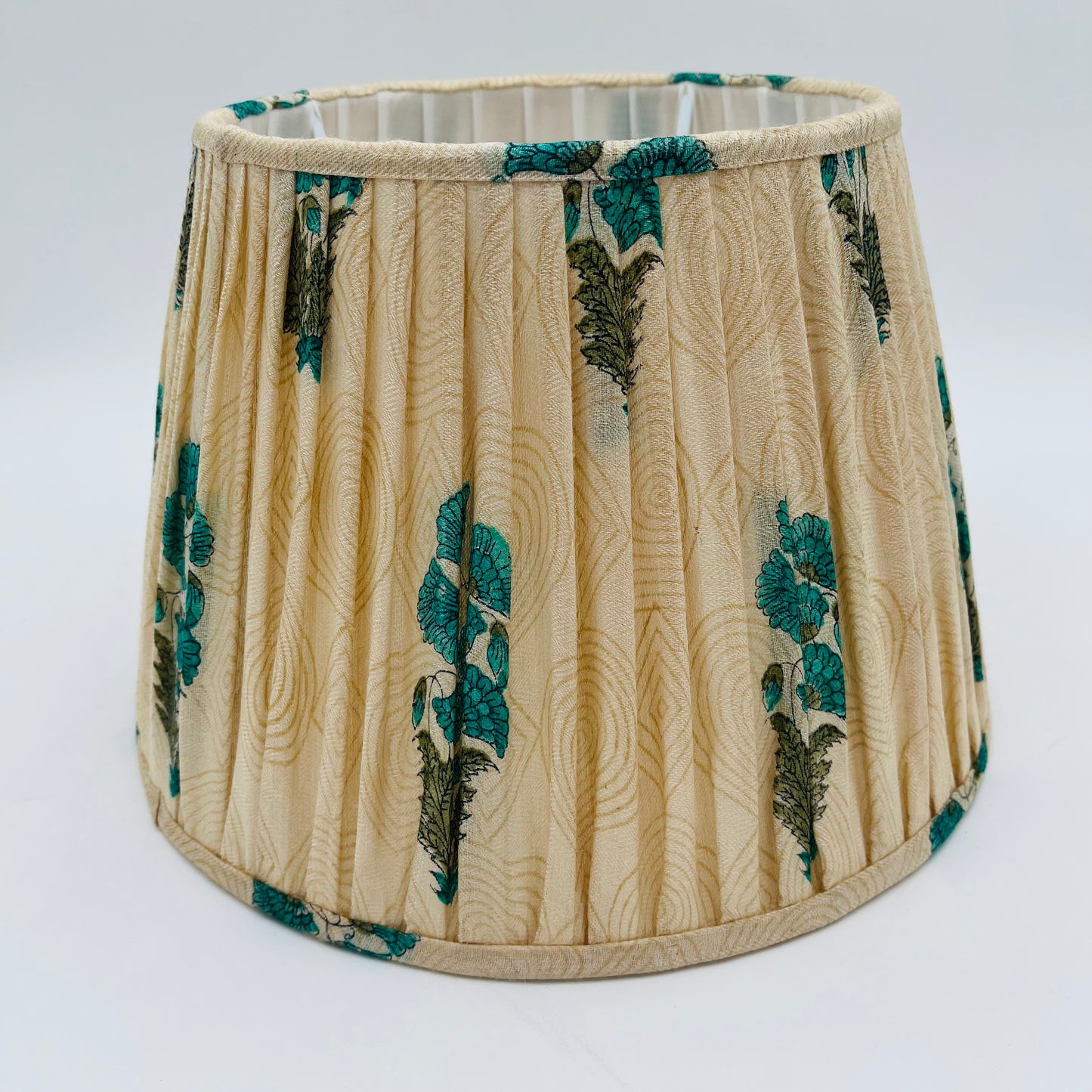 Turquoise and Cream Sari Gathered Lampshade
