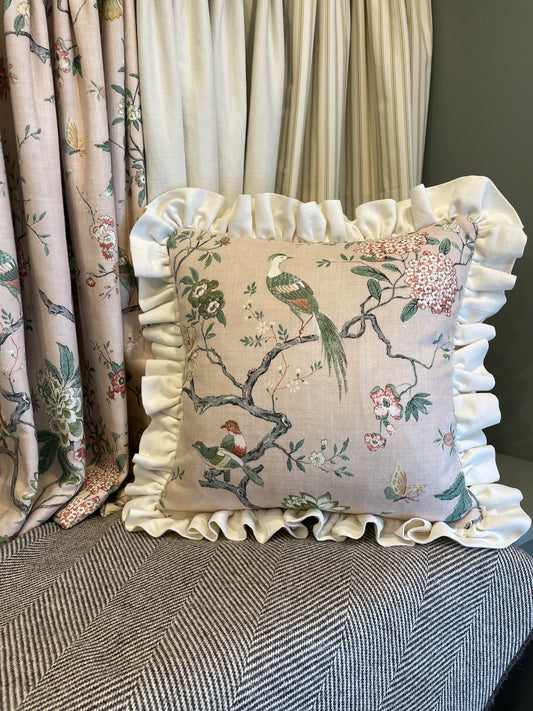 G P & J Baker Blush Linen Ruffle Cushion