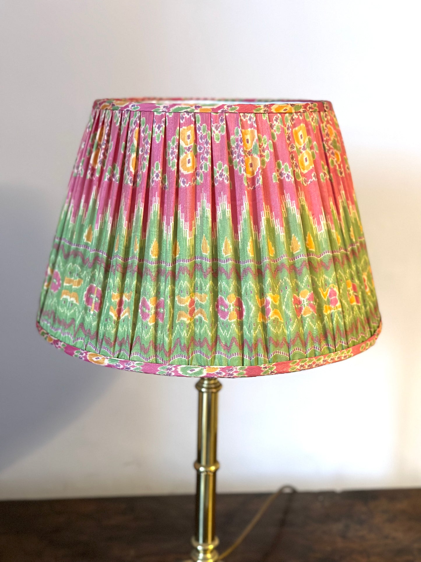 Pink and Green Abstract Print Gathered Lampshade 14"