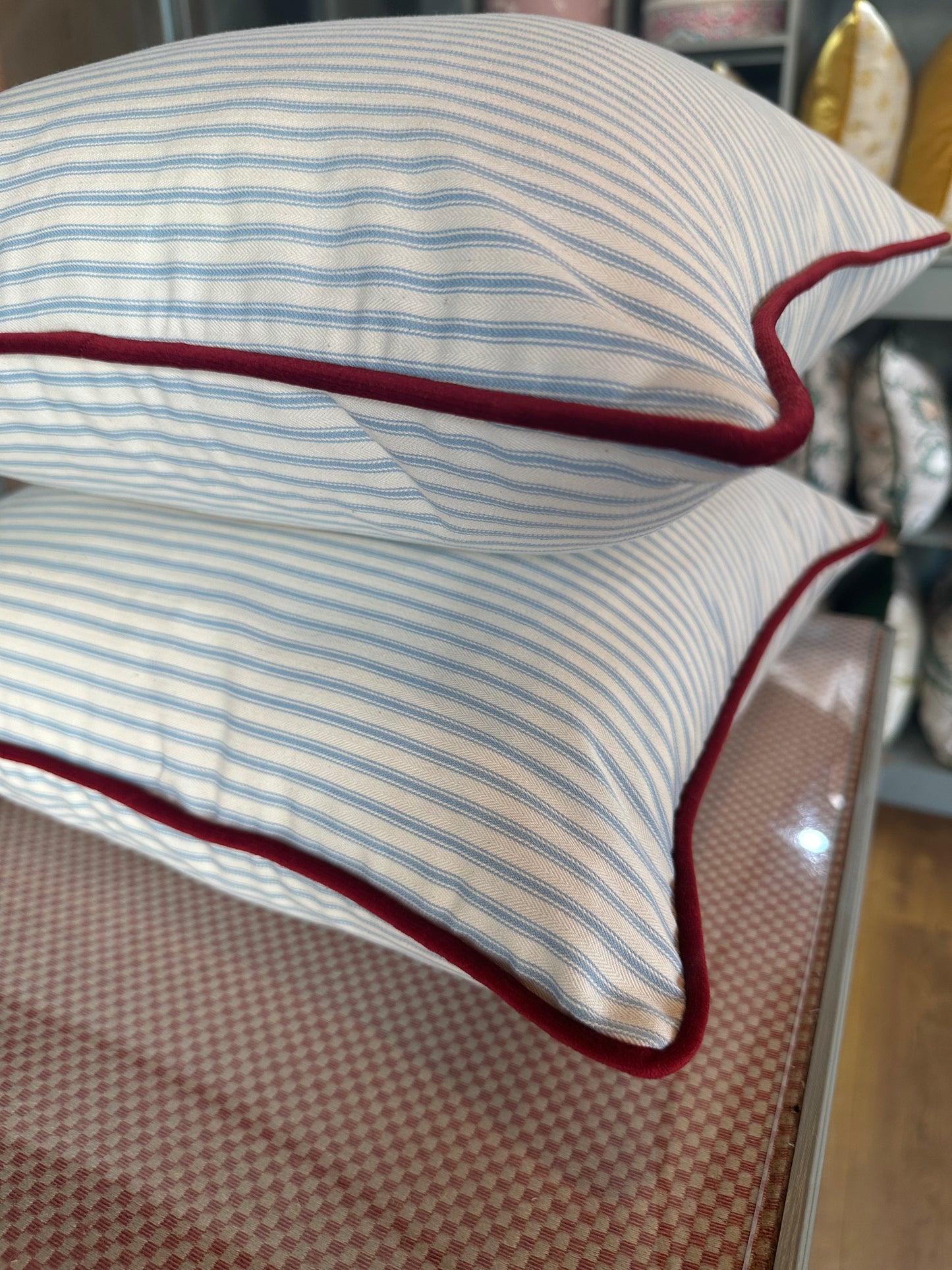 Blue and White Ticking Cushion