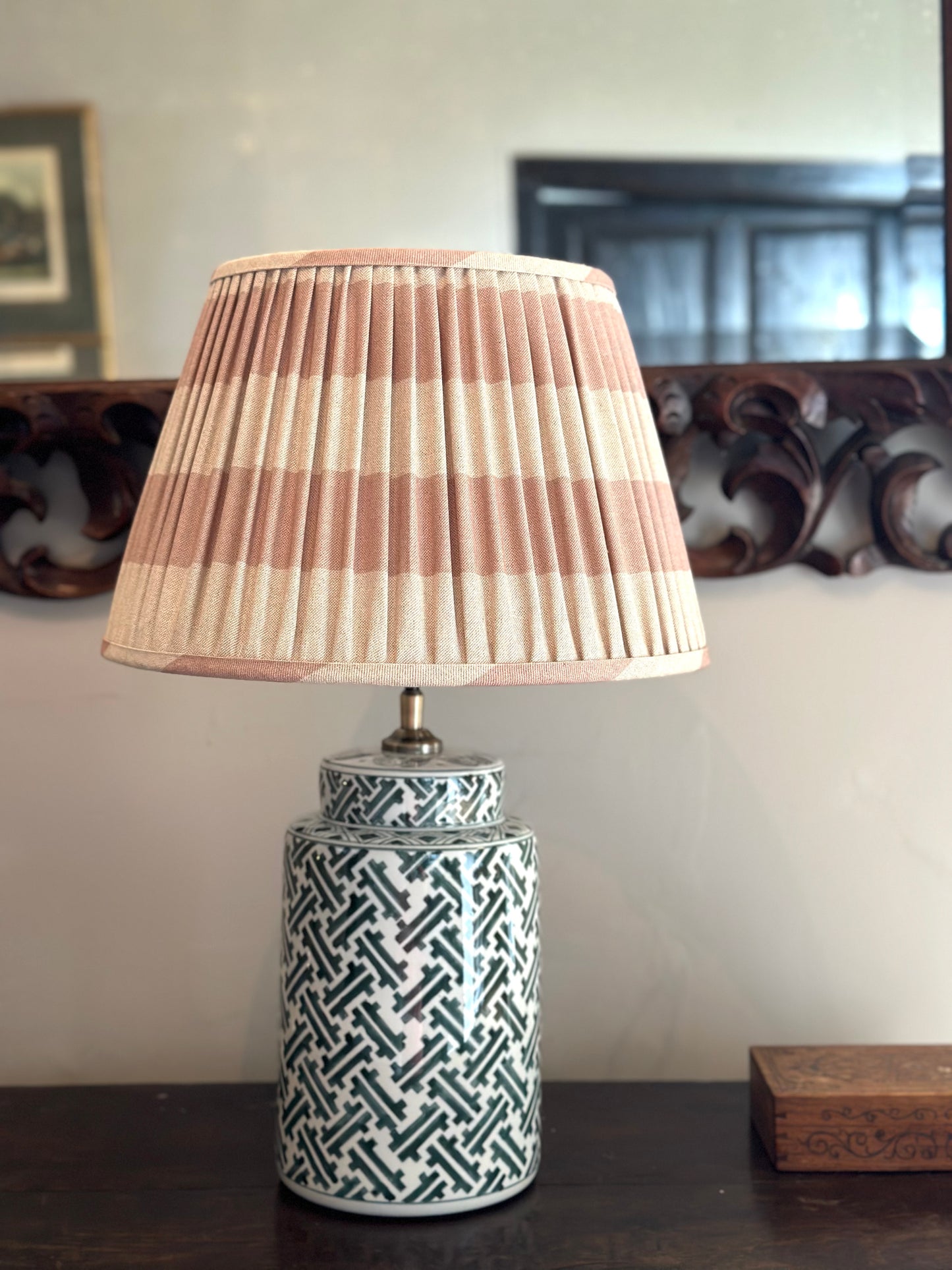 Pink and White Stripe Gathered Lampshade