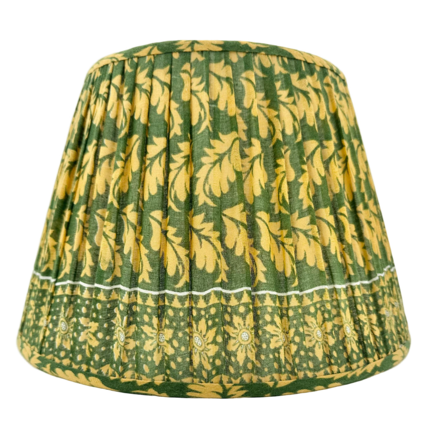 Green and Yellow Gathered Lampshade 12"