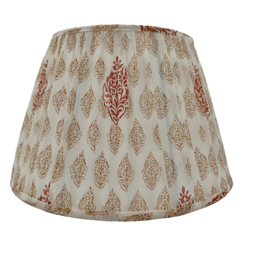 Gold and White Print Gathered Lampshade 12"