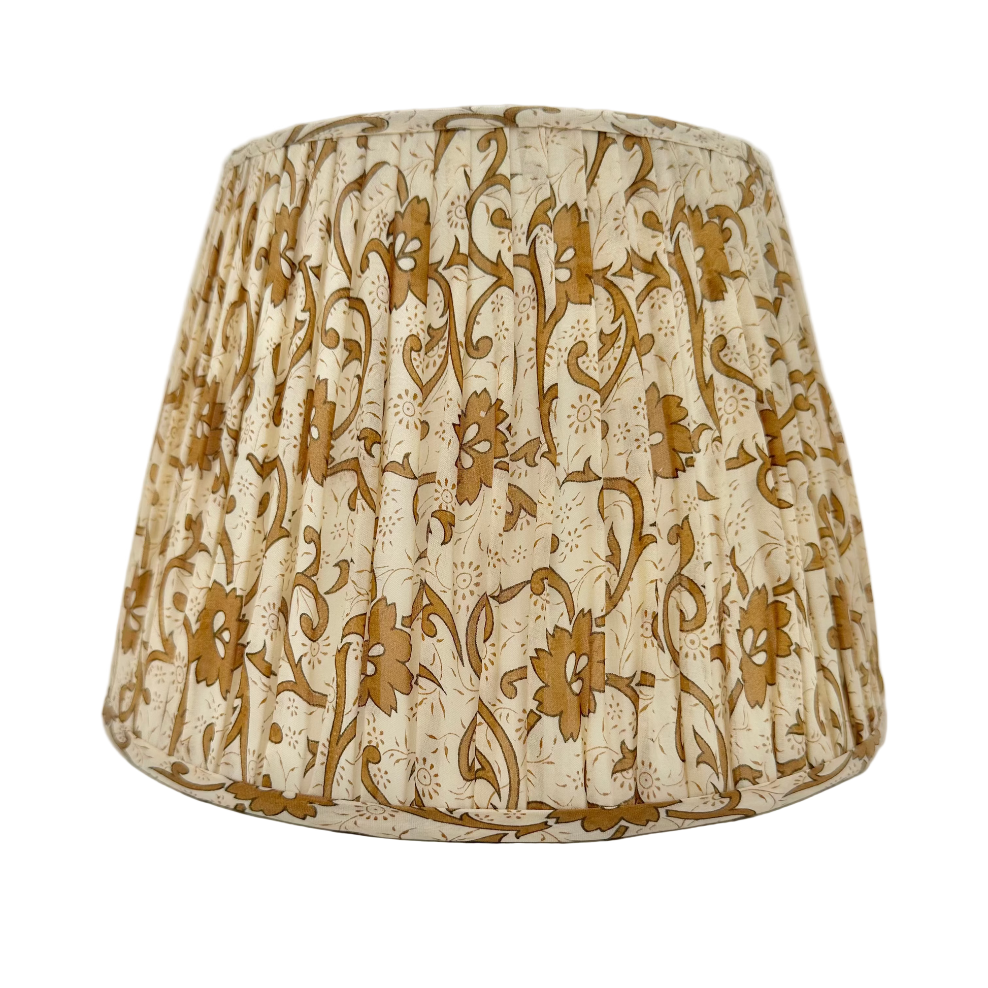 Decorative lampshade with brown floral pattern on a white background