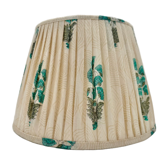 Turquoise and Cream Sari Gathered Lampshade
