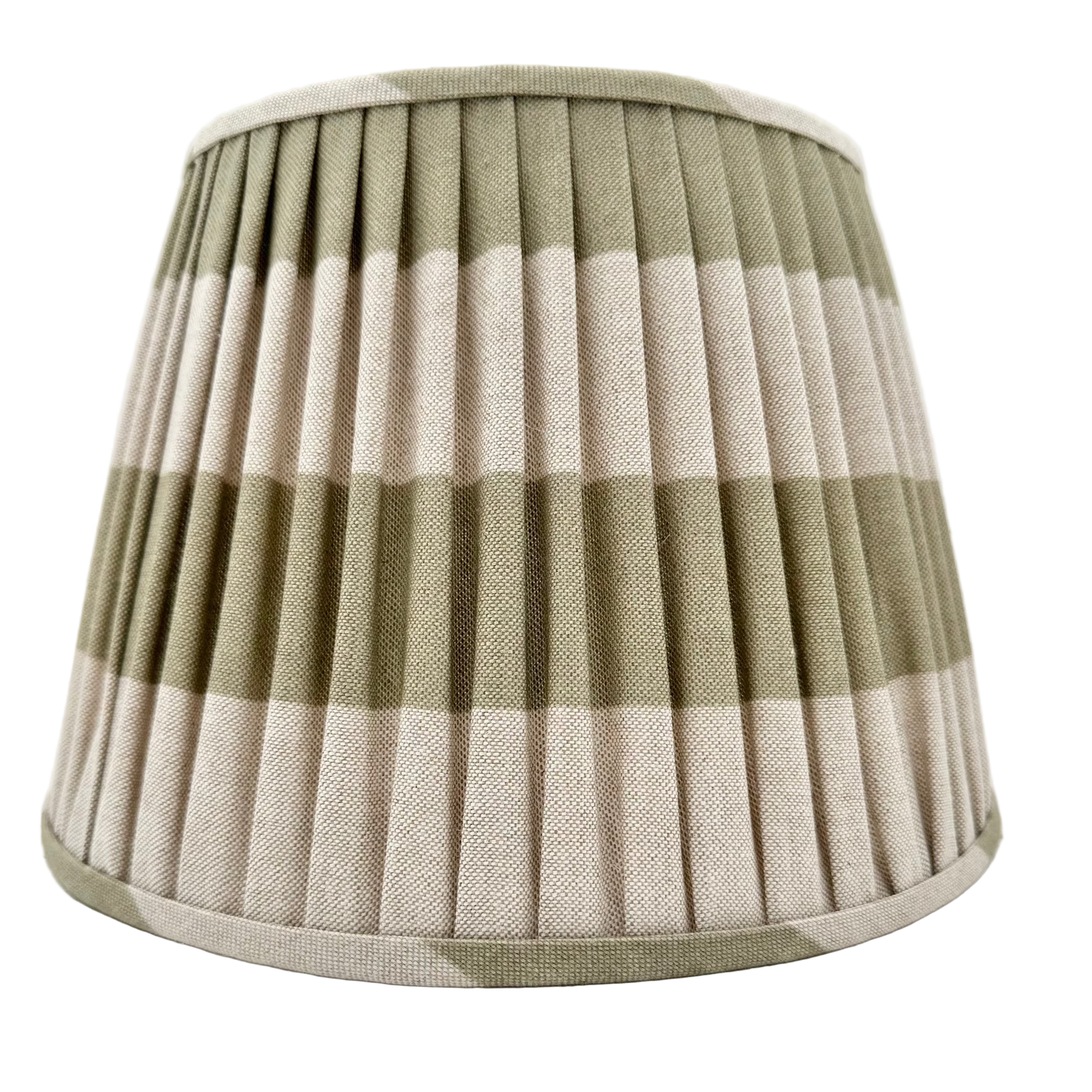 Checkered lampshade with green and beige pattern on a white background