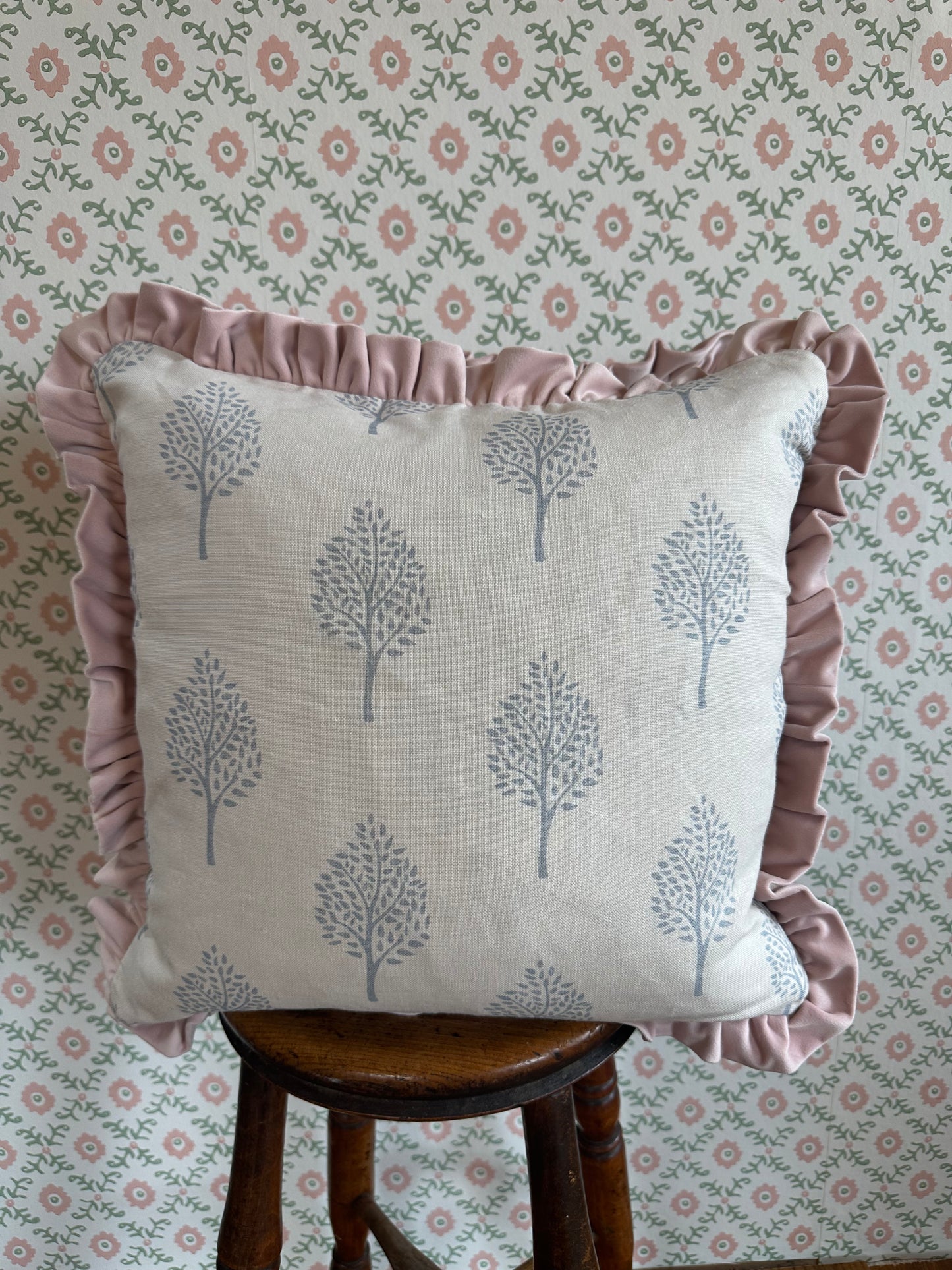 Peony and Sage Pink Ruffle Cushions