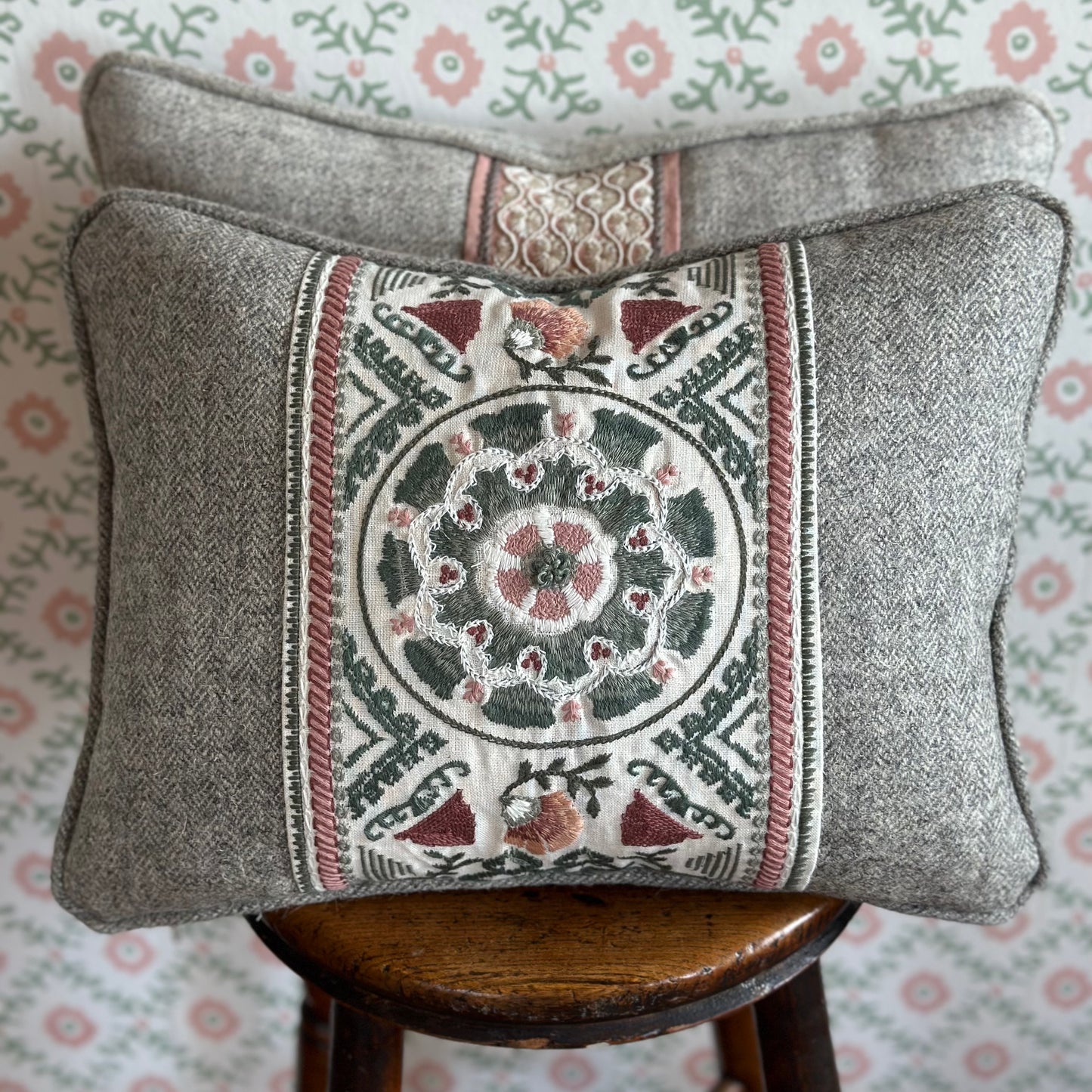 Suzani Herdwick Tweed Cushion Green