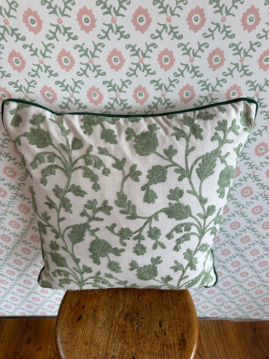 Green Crewel Cushion