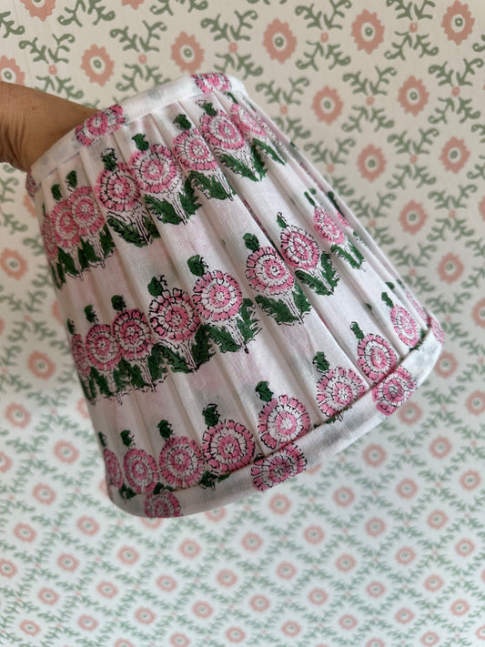 Pink Roses Block Print Lampshade 10"