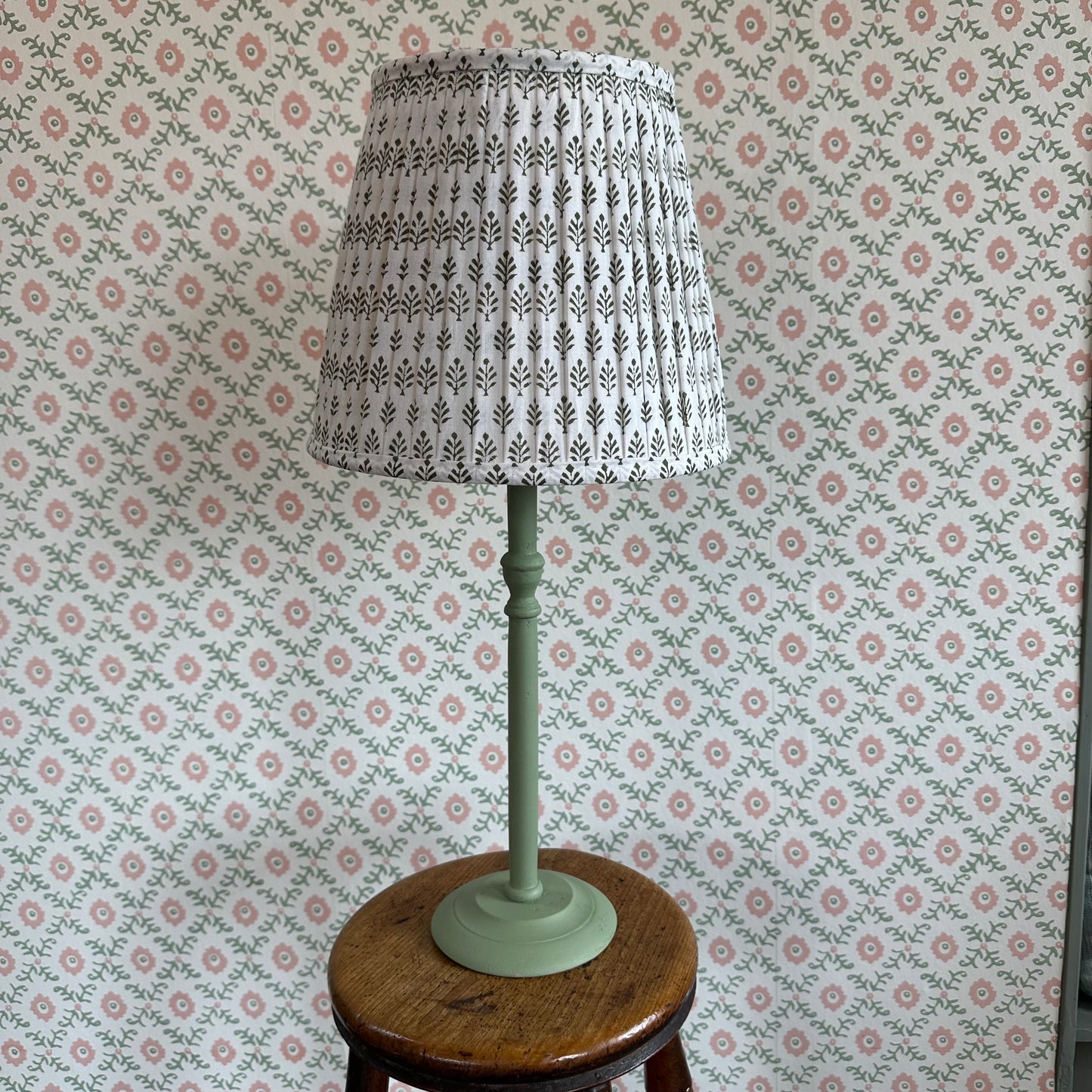 Green Tree Block Print Lampshade 12"