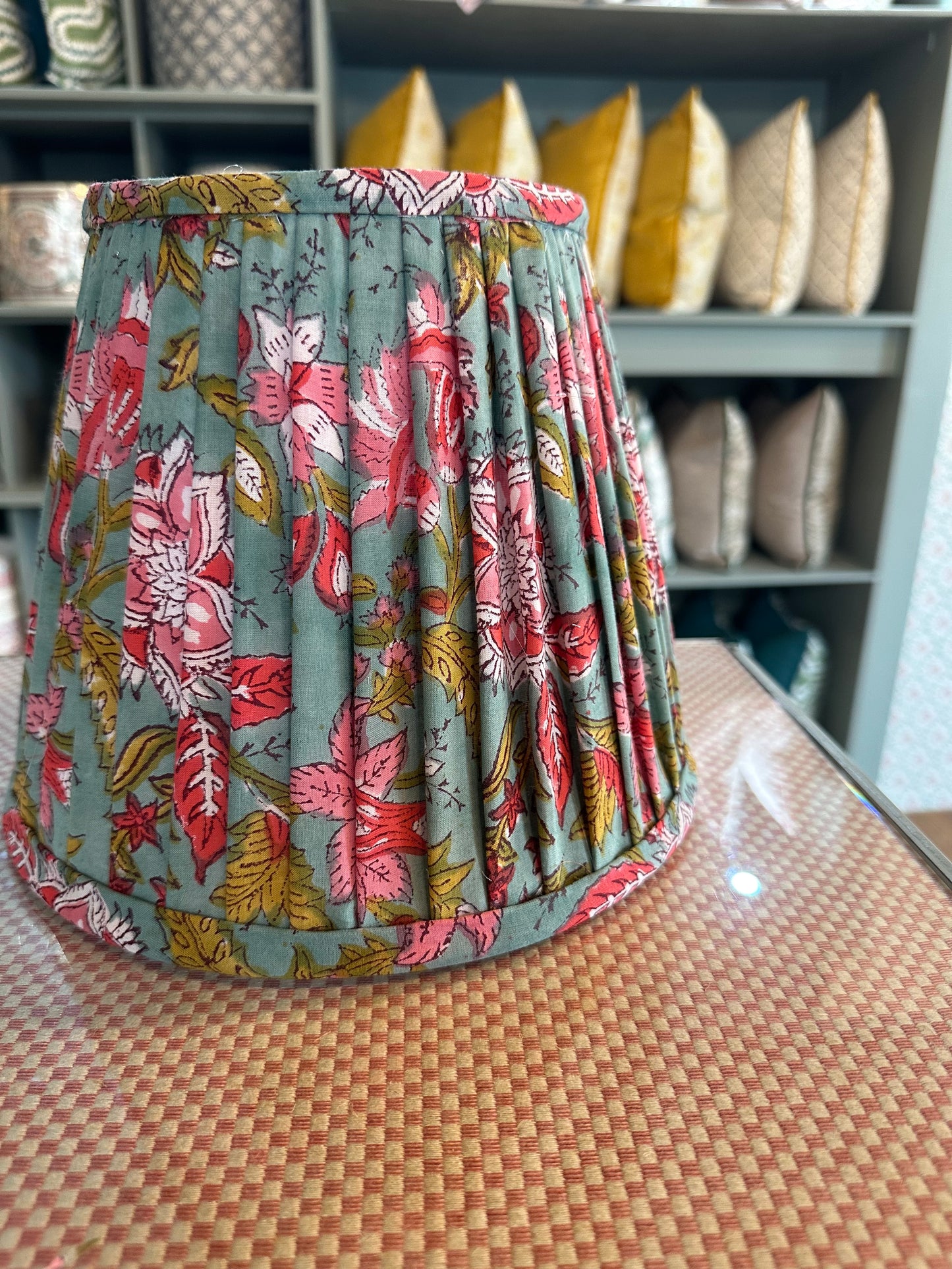 Green and Pink Block Print Lampshade 10"